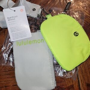 Lululemon Dual Pouch Wristlet Neon Lime & Gray New W Tags.